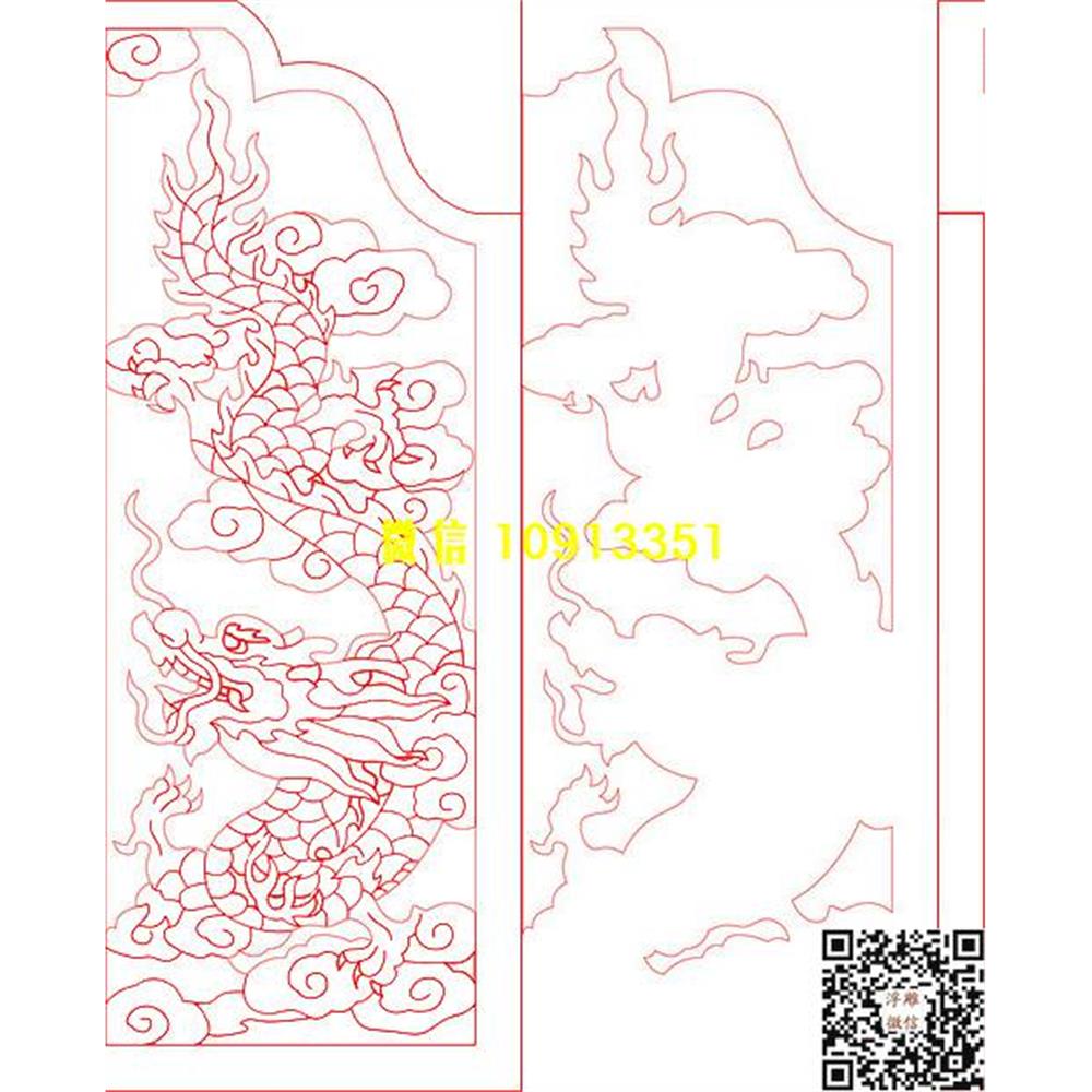 精雕图44龙墓碑板精雕图线雕图线条图单线铣底图_电脑雕刻plt文泰矢量图精雕图浮雕图